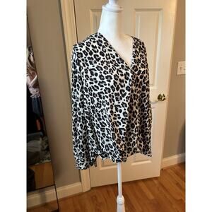 Vince Camaro Faux Wrap High Low Hem Animal Print Large